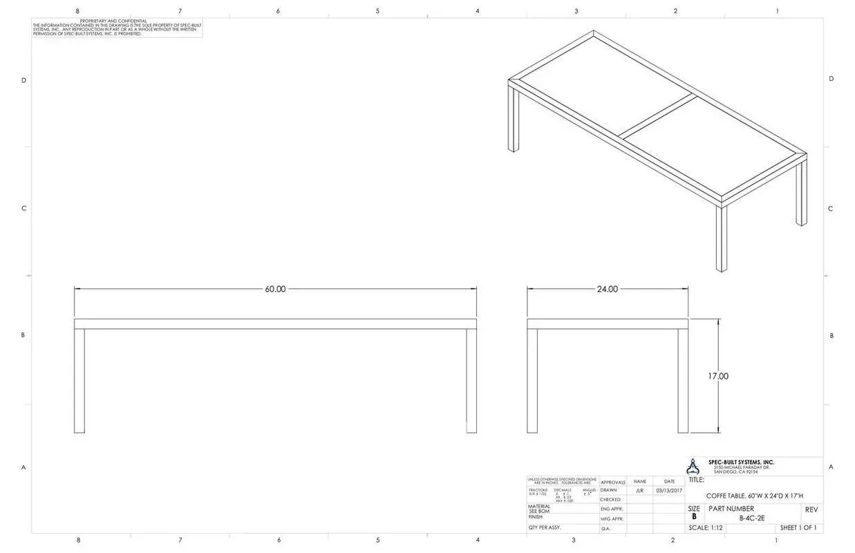 Technical drawing of a rectangular table with dimensions and a 3D perspective view.