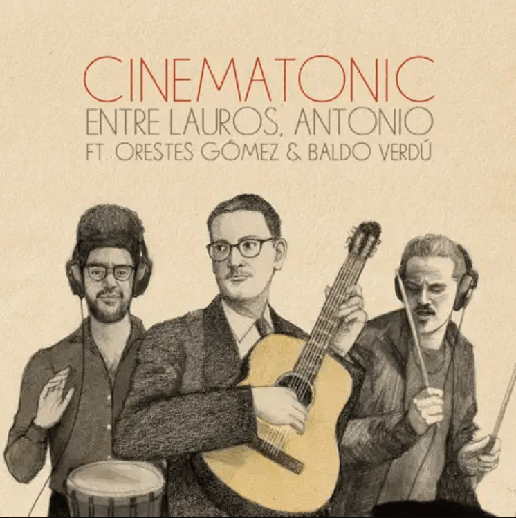 An album cover for cinematonic shows three men playing guitars