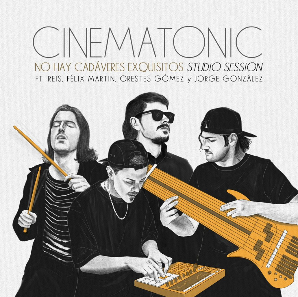 A group of men are playing instruments and the album cover says cinematonic