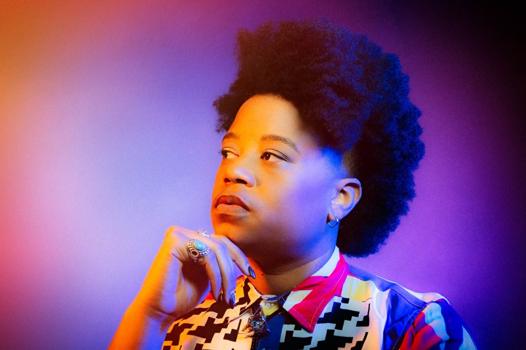 Amythyst Kiah studio music photo session and portrait, photographed by, Asheville NC music photographer Sandlin Gaither 