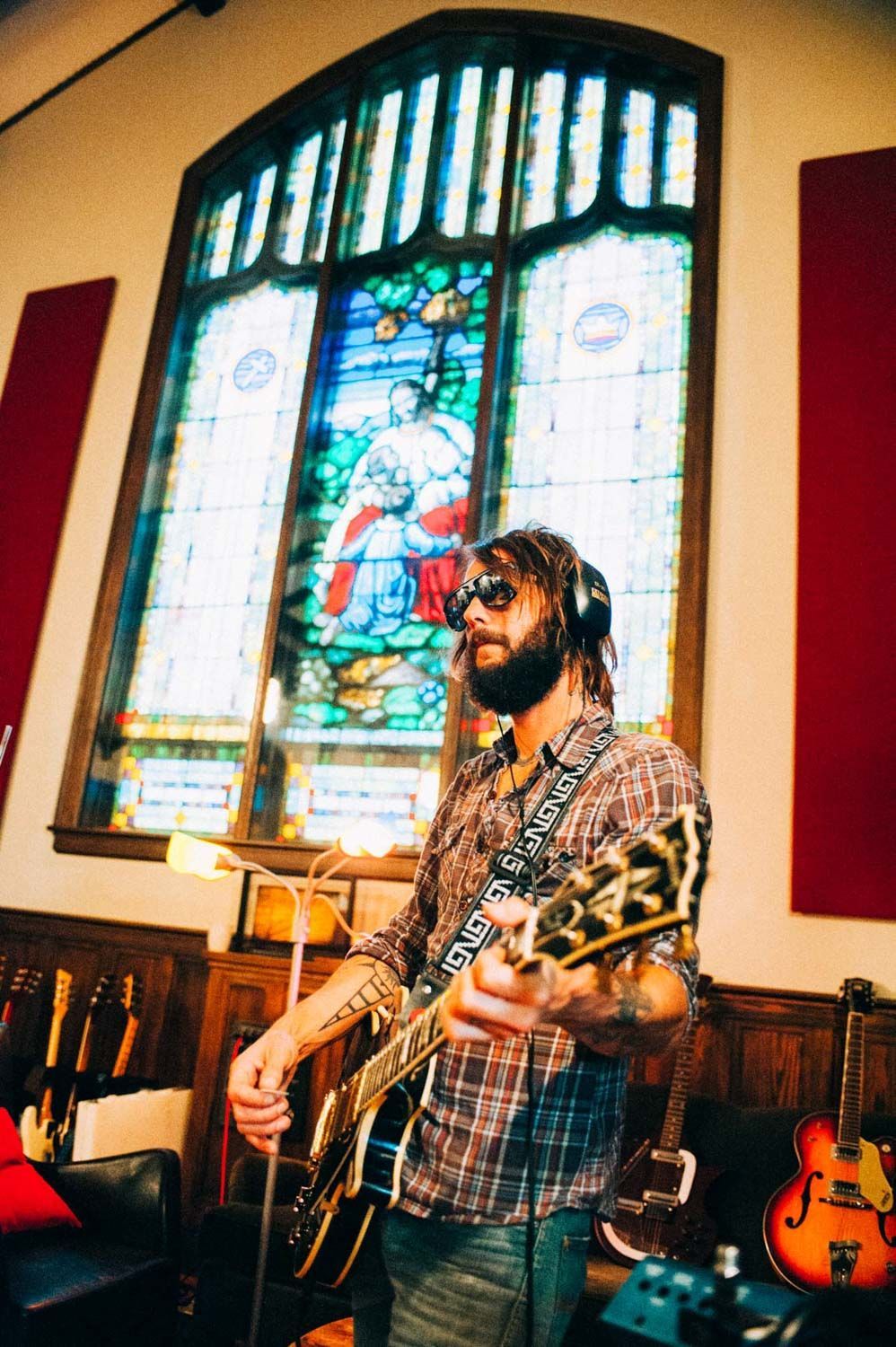 Ben Bridwell at Echo Mountain Studios in Asheville, NC, recording Infinite arms, photographed by music photographer sandlin gaither 