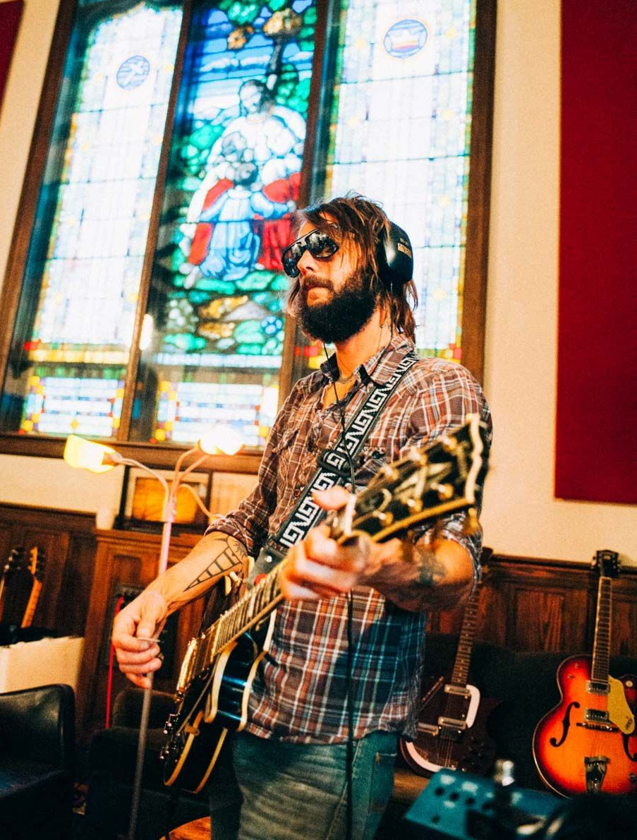 Ben Bridwell at Echo Mountain Studios in Asheville, NC, recording Infinite arms, photographed by music photographer sandlin gaither 