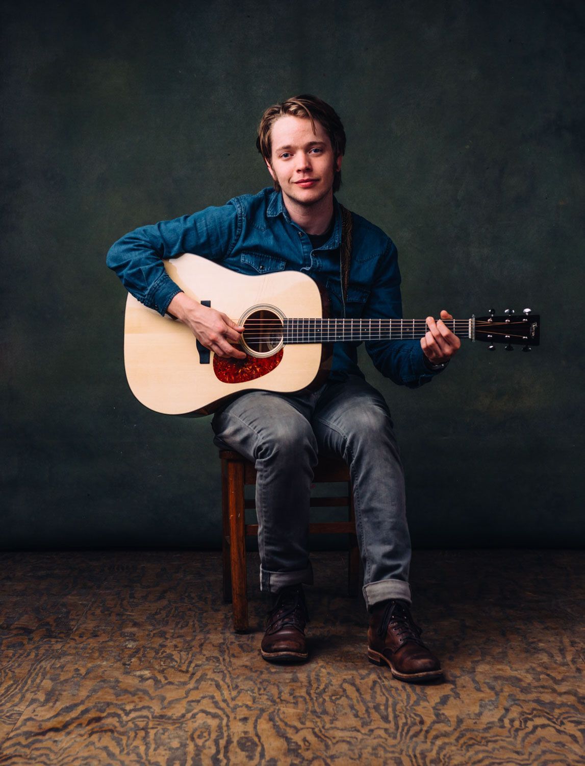 Billy Strings music promo photo in Asheville, NC, taken at the Grey Eagle Music Hall by portrait photographer sandlin gaither 