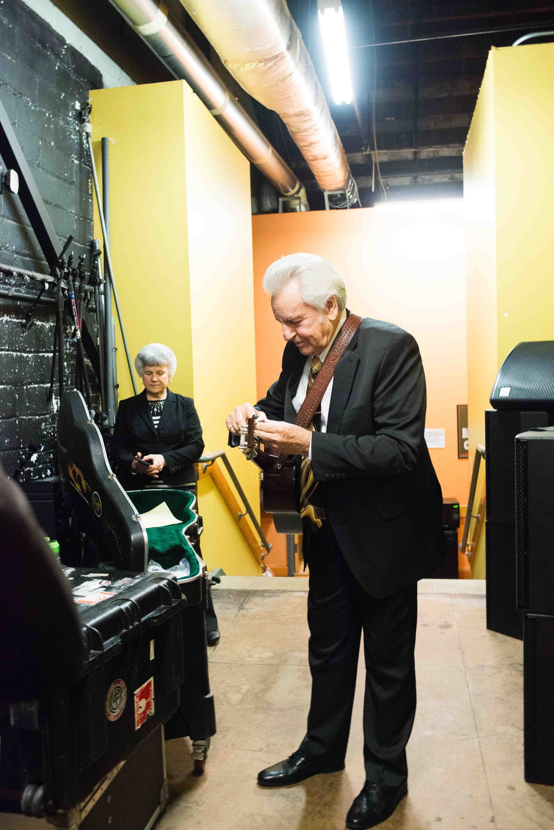 Bluegrass legend Del McCoury backstage at the Orange Peel in Asheville, North Carolina, photographed by music photographer Sandlin Gaither 