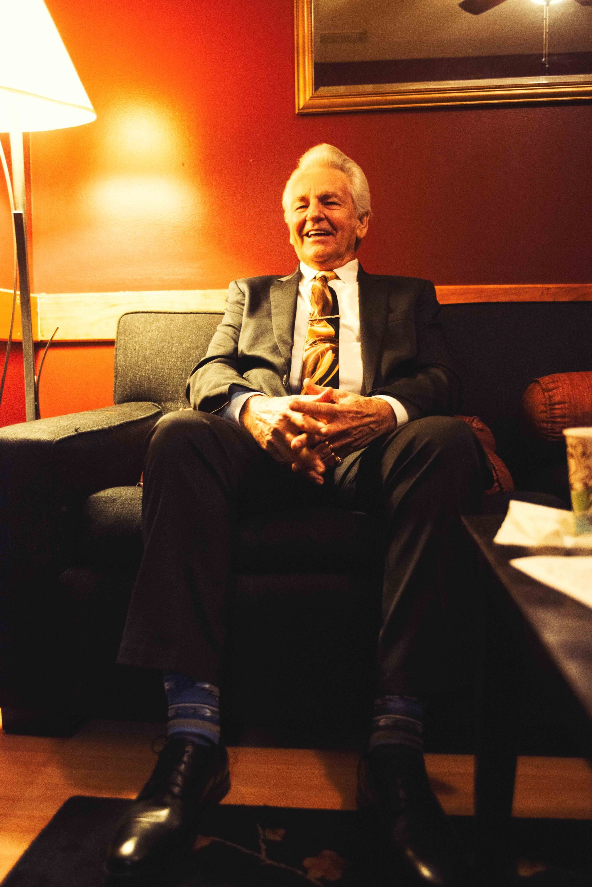 Bluegrass legend Del McCoury backstage at the Orange Peel in Asheville, North Carolina, photographed by music photographer Sandlin Gaither 