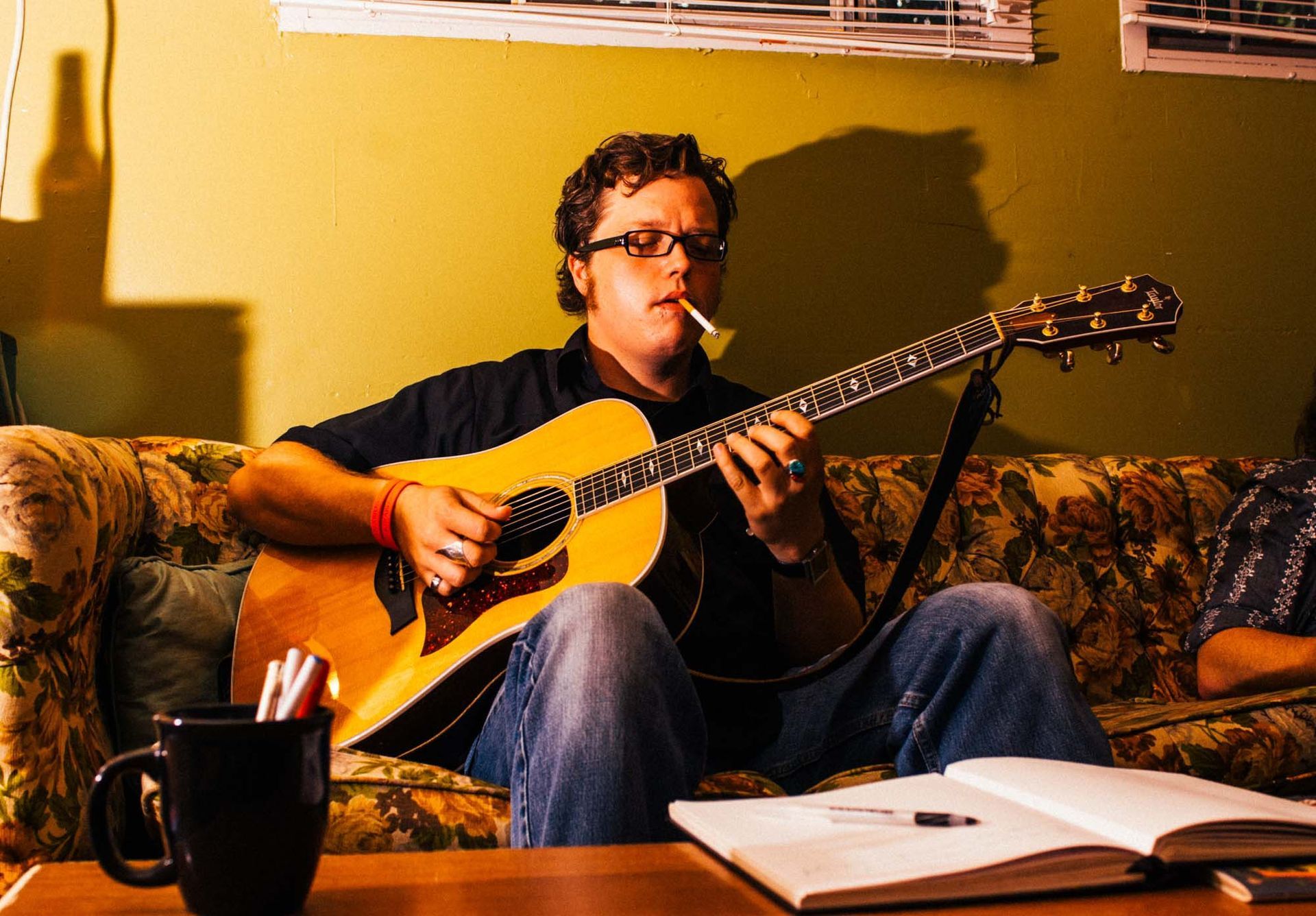 Jason Isbell backstage at the Grey Eagle, Asheville, NC, photographed by music photographer sandlin gaither 
