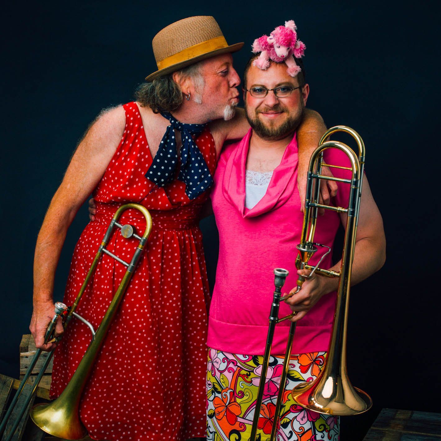 Marchfourth band in drag in Black Mountain, NC, portrait photographed by Asheville photographer Sandlin Gaither