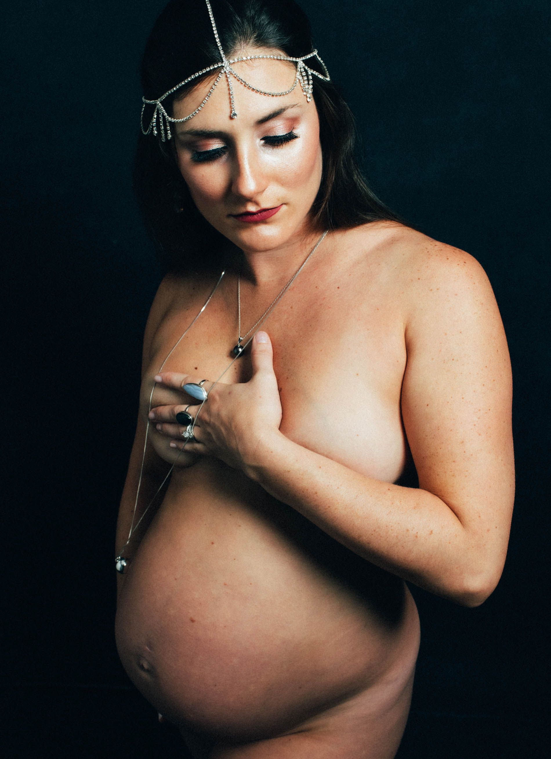 New pregnant mother in Asheville photographer studio