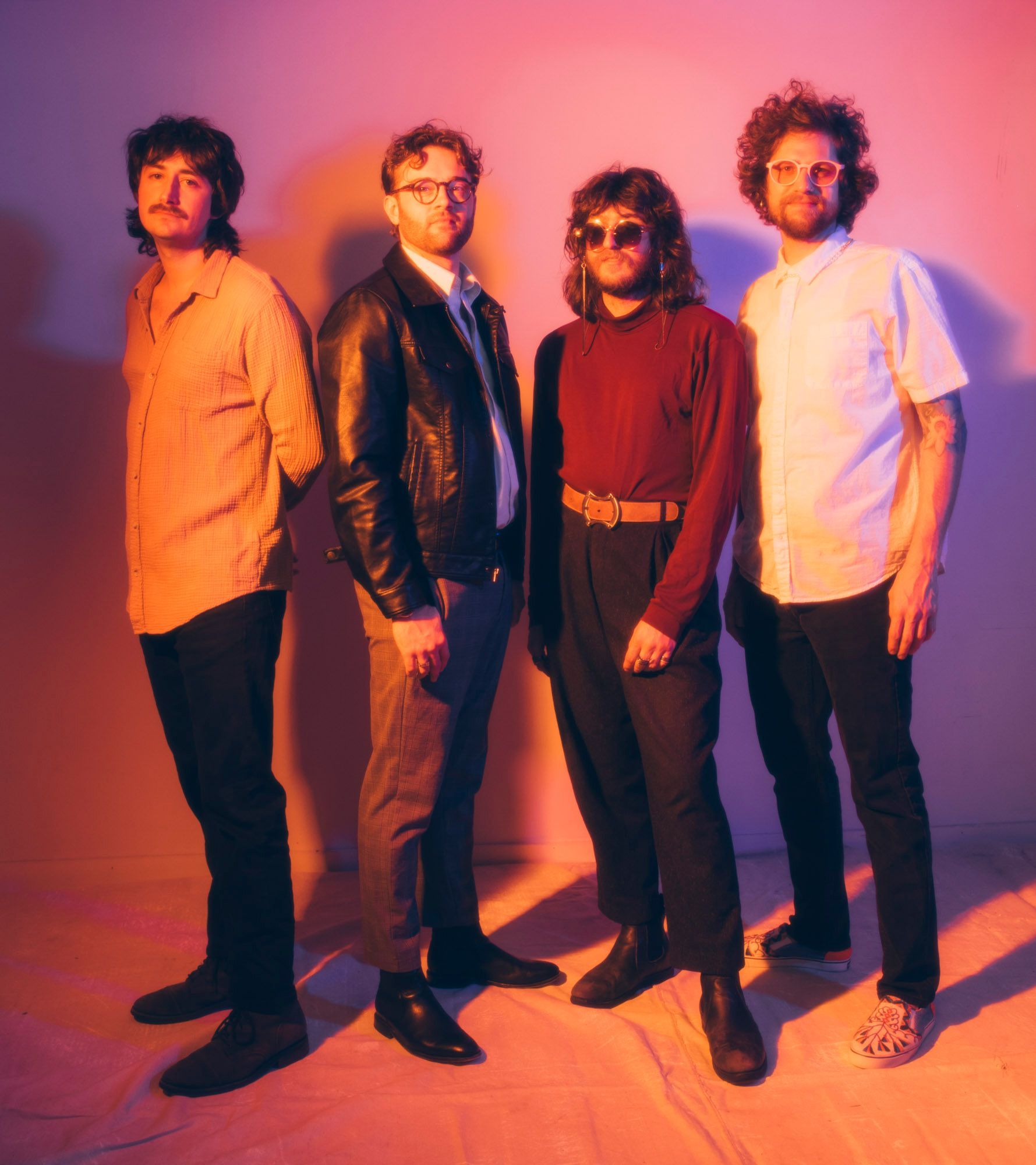 pink beds indie rock band posed for promo photo by music photographer sandlin gaither in western north carolina photo studio, 2025