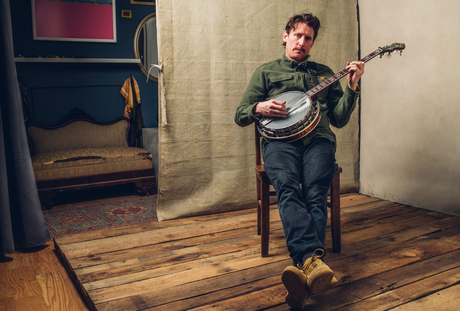 musician and luthier john widman photographed by asheville portrait photographer Sandlin Gaither at Echo Mountain Studios