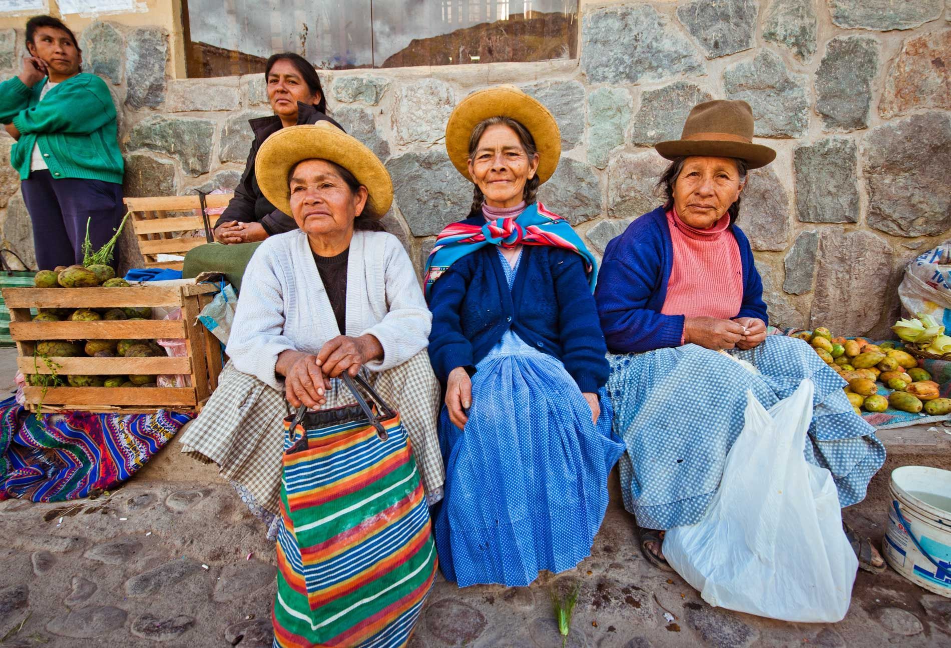 three women in the market, Cuzco, Peru, small group travel and food photography tours with Sandlin Gaither Explorer's Club