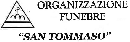 Logo black-and-white di “Organizzazione Funebre San Tommaso” con simbolo religioso stilizzato.