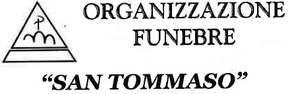Logo black-and-white di “Organizzazione Funebre San Tommaso” con simbolo religioso stilizzato.