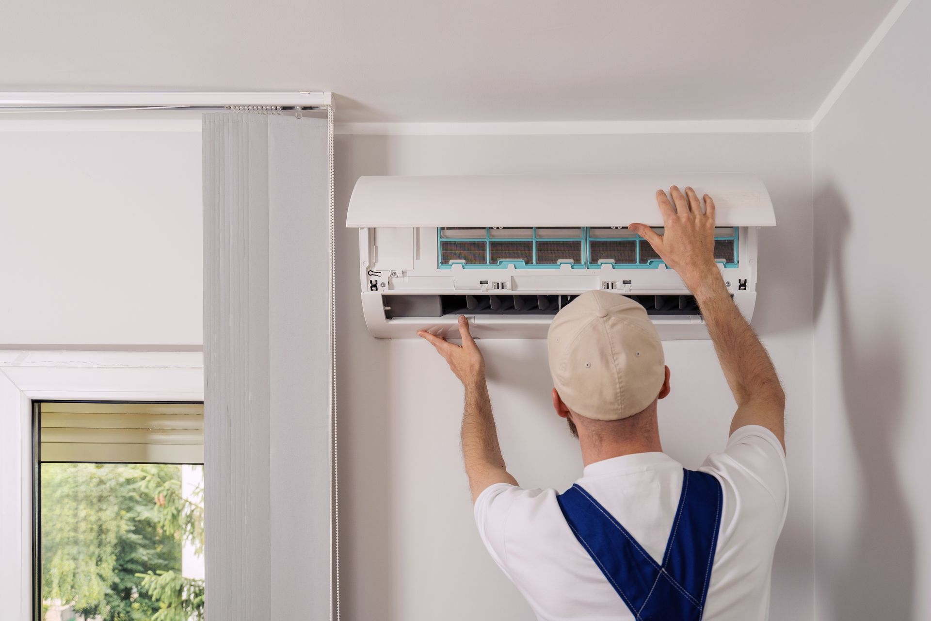 Expert maintenance service for air conditioning unit in residential apartment 