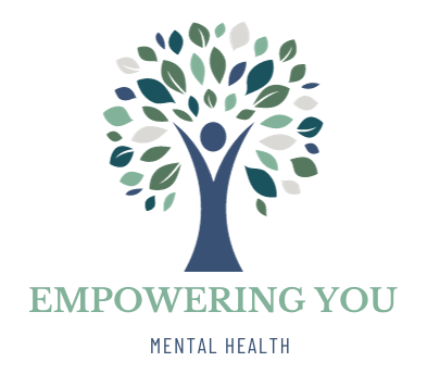 A logo for empowering you mental health with a tree and a person.