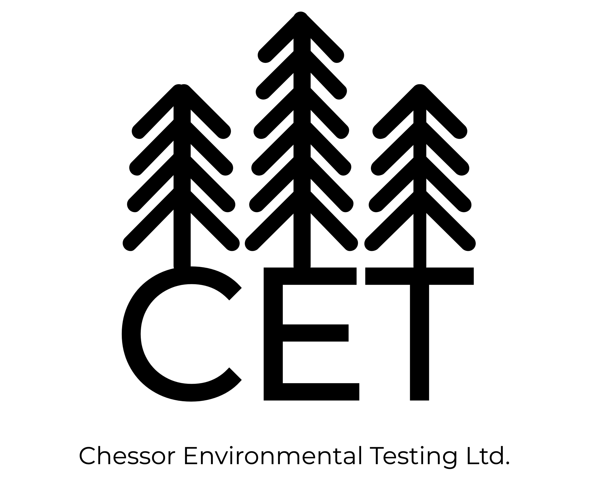 Logo for Chessor Environmental Testing Ltd.: Three pine tree silhouettes above the letters