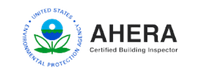 AHERA Certified Building Inspector logo. EPA seal with green leaves and text