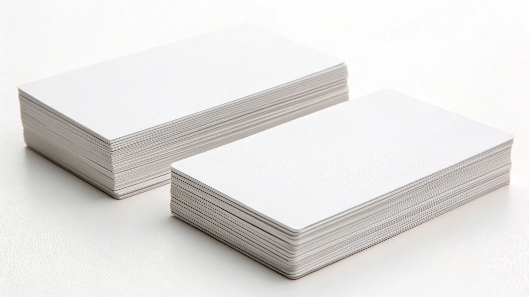 Two stacks of blank white business cards.