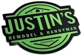 Justin's Remodel & Handyman Services logo. Black with green lettering and circular design.