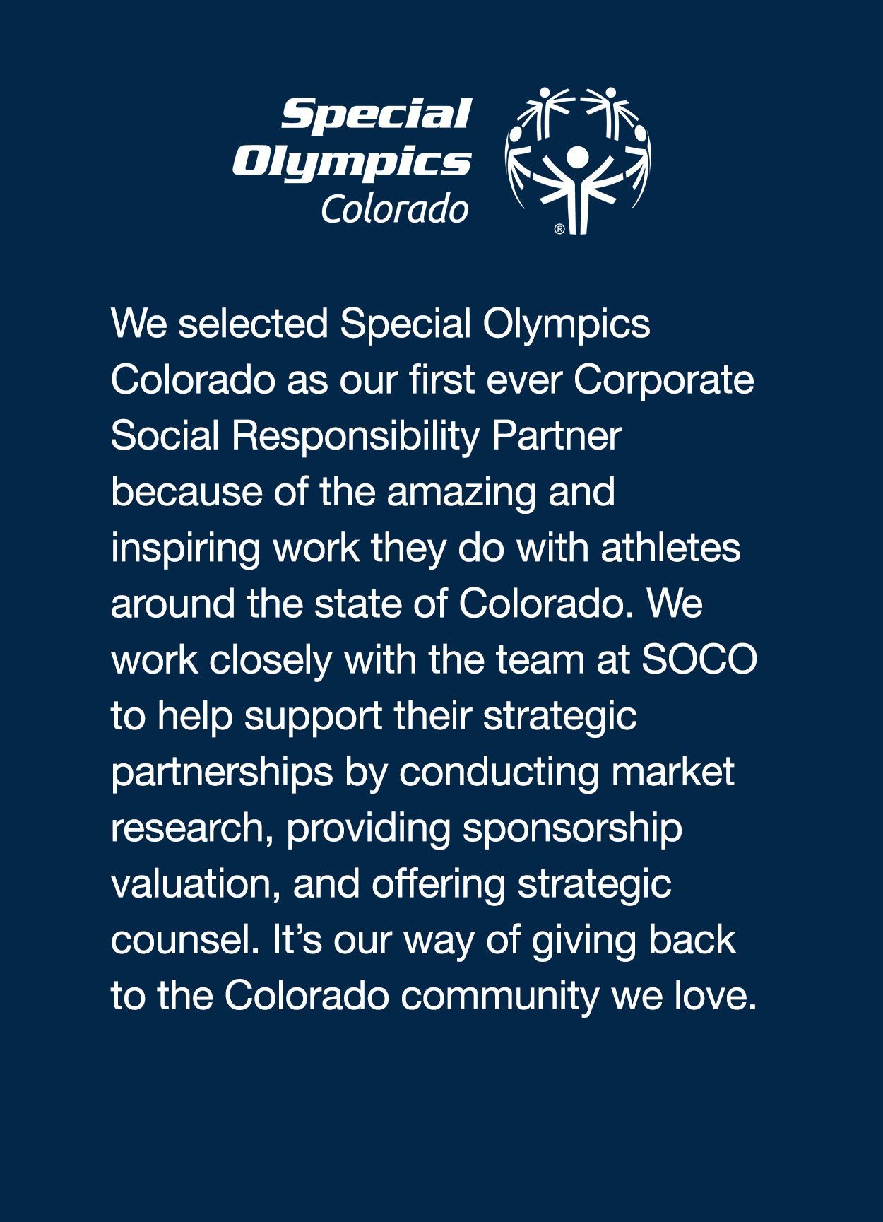 Special Olympics Colorado Corporate Social Responsibility Sponsor 