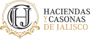 Haciendas y Casonas de Jalisco logo with gold decorative monogram and text on white background