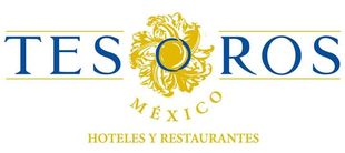 Logotipo de TESOROS México con emblema dorado y texto “Hoteles y Restaurantes” sobre fondo blanco.