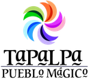 Logotipo de Tapalpa Pueblo Mágico con emblema de molinillo multicolor y texto negro