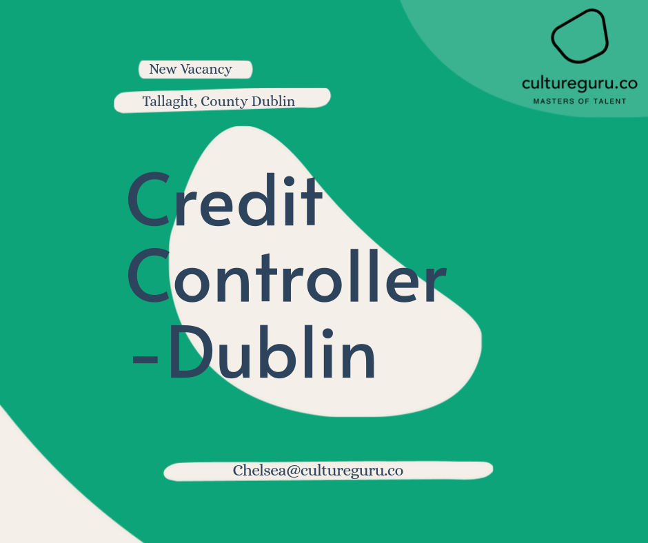 Credit Controller job advertisement, Dublin. Green background with white design elements.