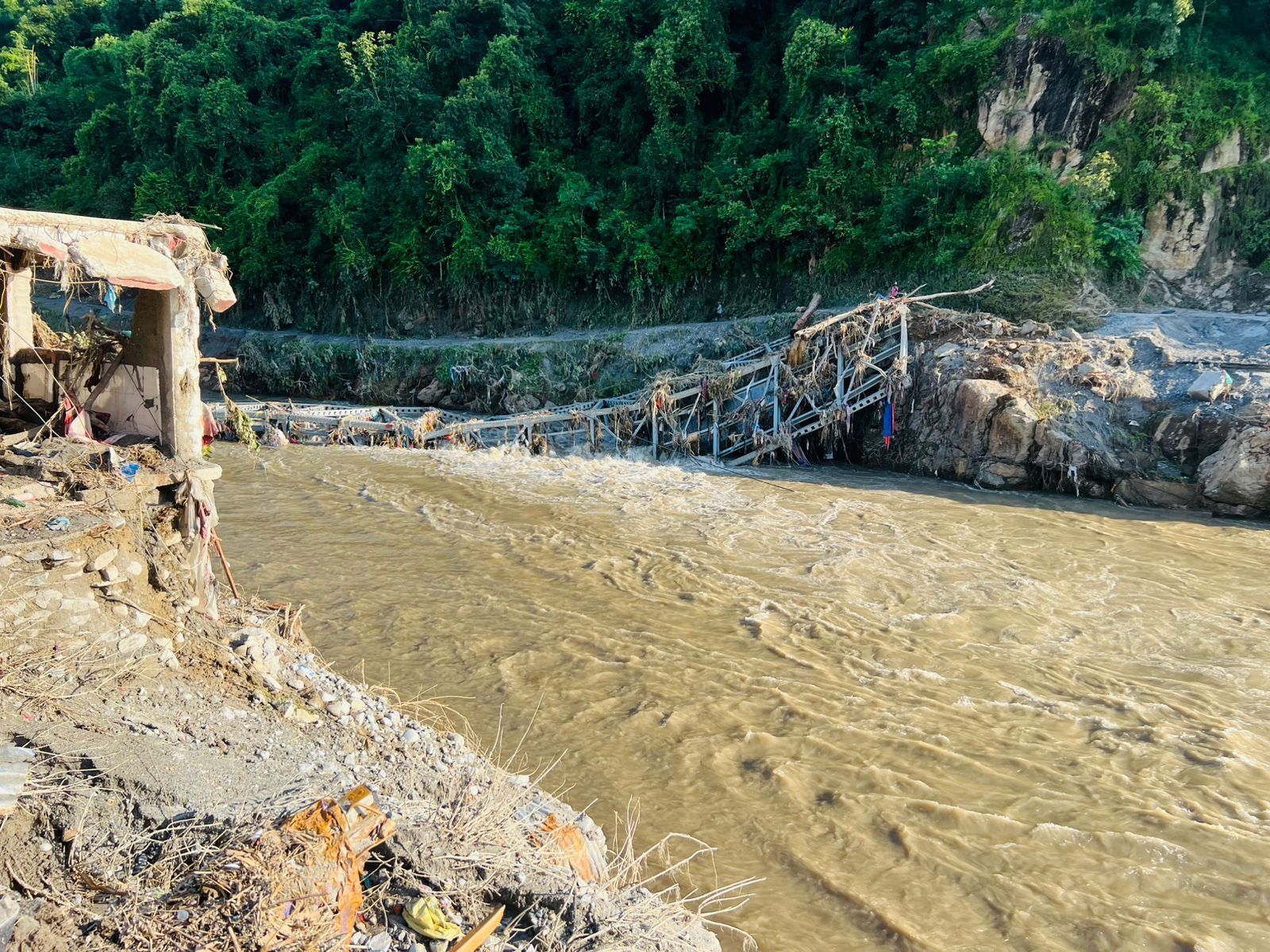 Bridge destroyed by Nepal Flood