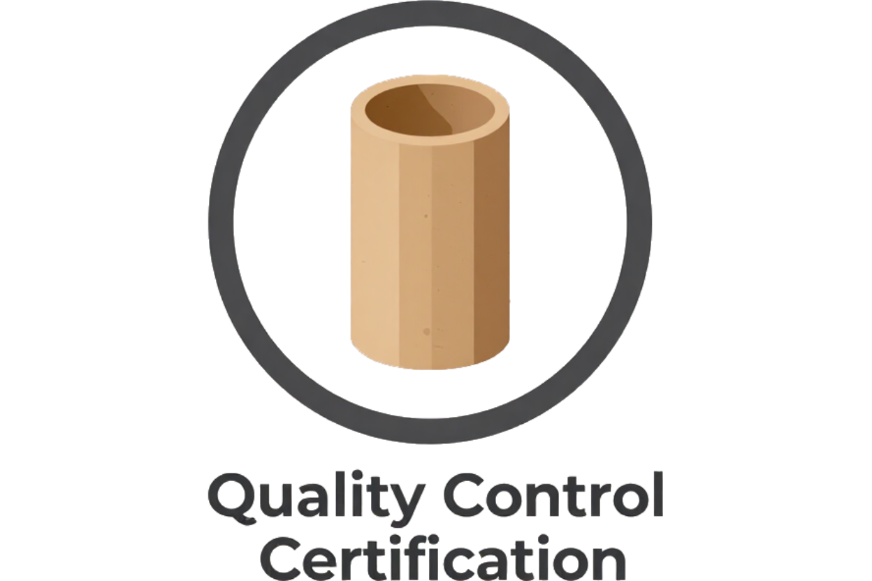 Icono de certificación de control de calidad con un cilindro de color canela dentro de un círculo gris oscuro.