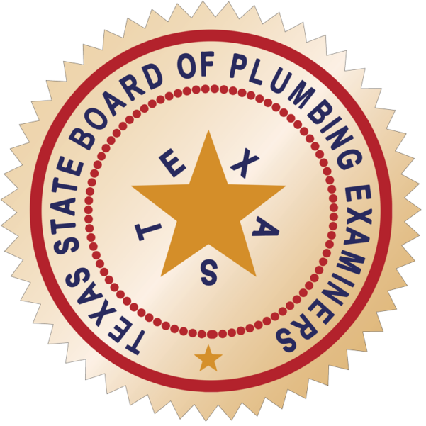Texas State Board of Plumbing Examiners seal with a gold star and red ring