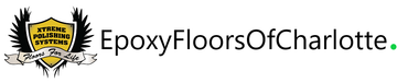 EpoxyFloorsOfCharlotte logo with a gold-and-black emblem and green text on a white background