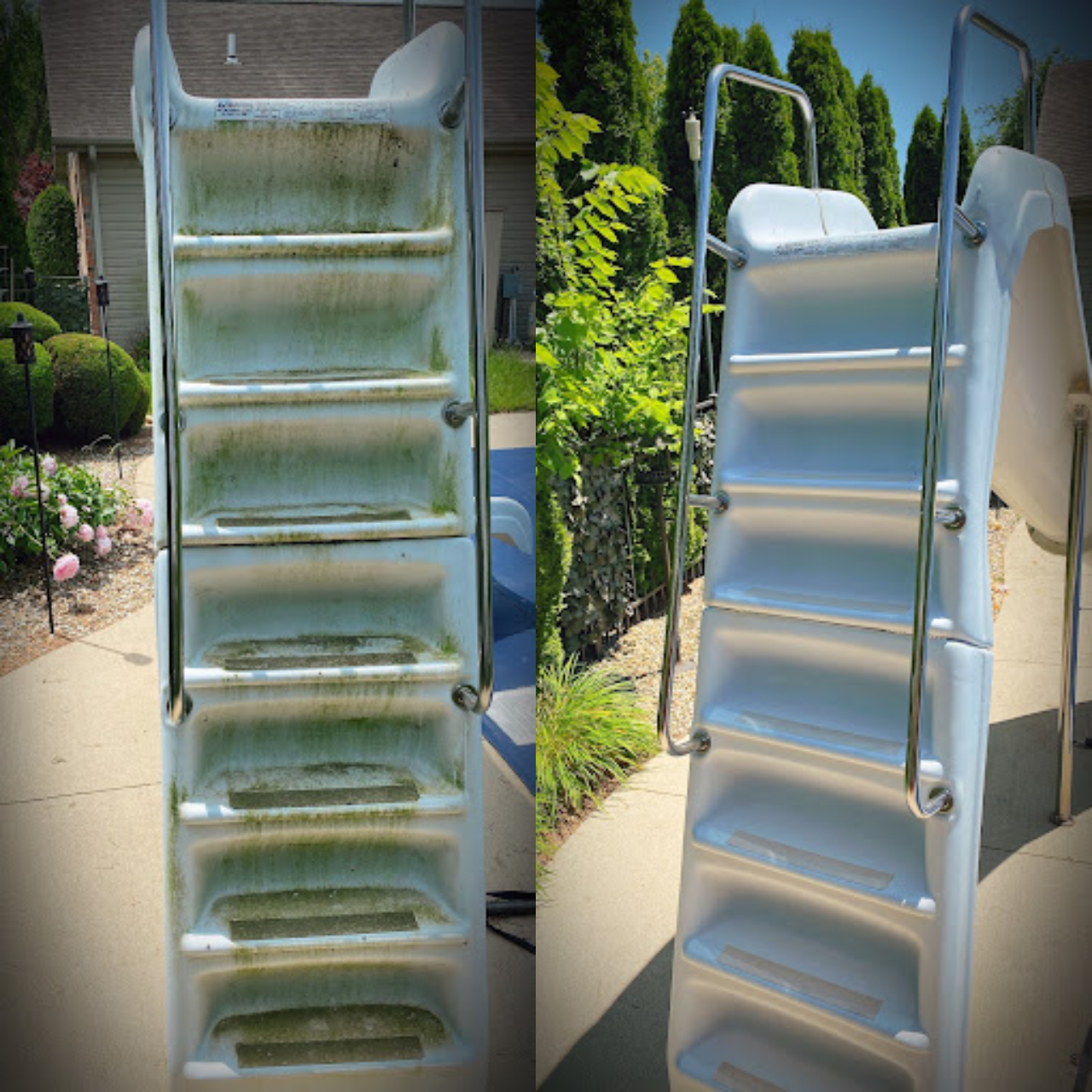 pool stairs cleaning and washing