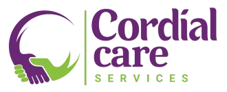 NDIS support in Canberra - A purple and green logo for cordial care services