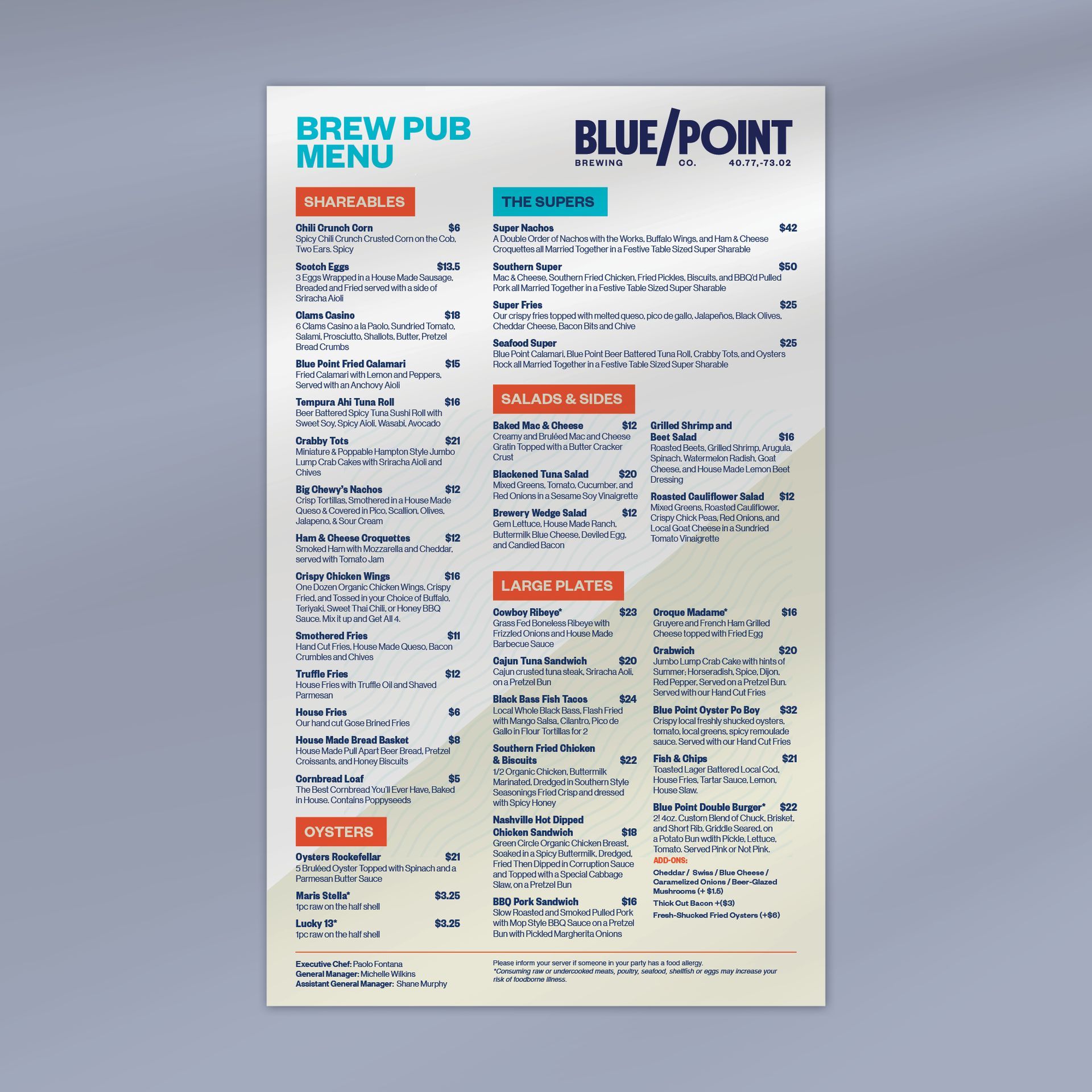 Blue Point Brew Pub Menu