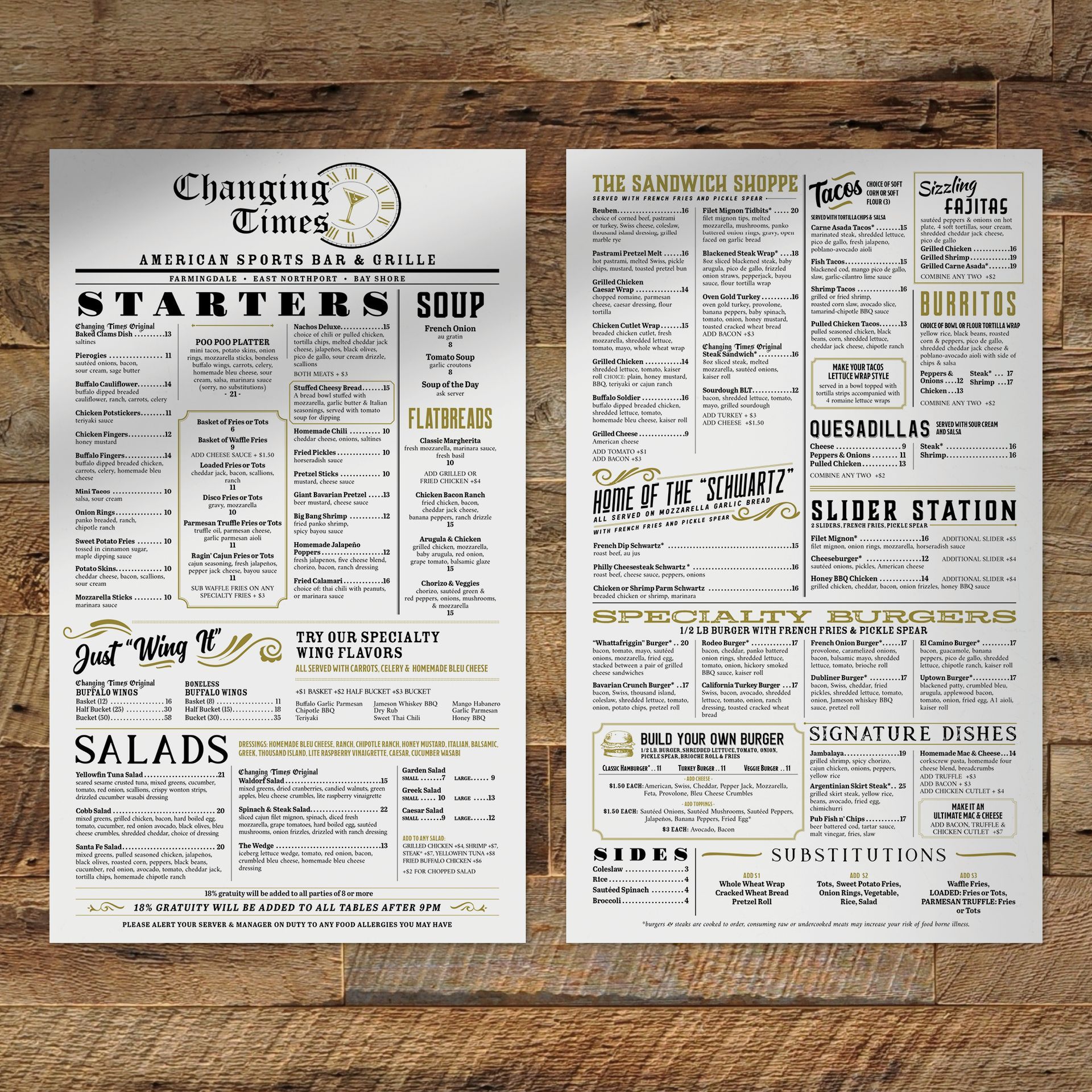 Changing Times Sports Bar Menu