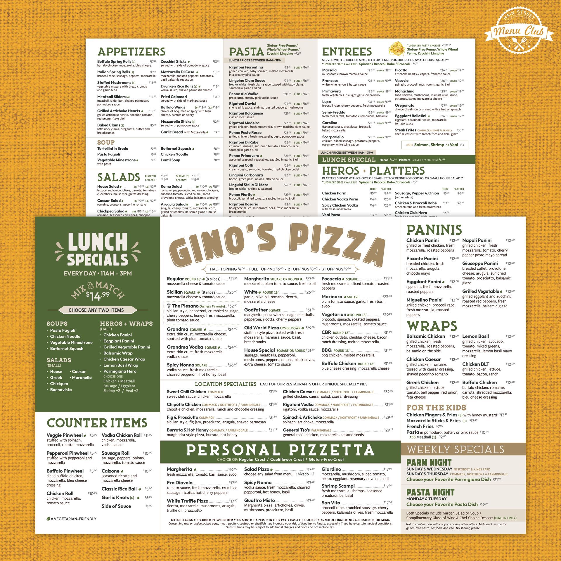 Gino's Pizzeria Menu