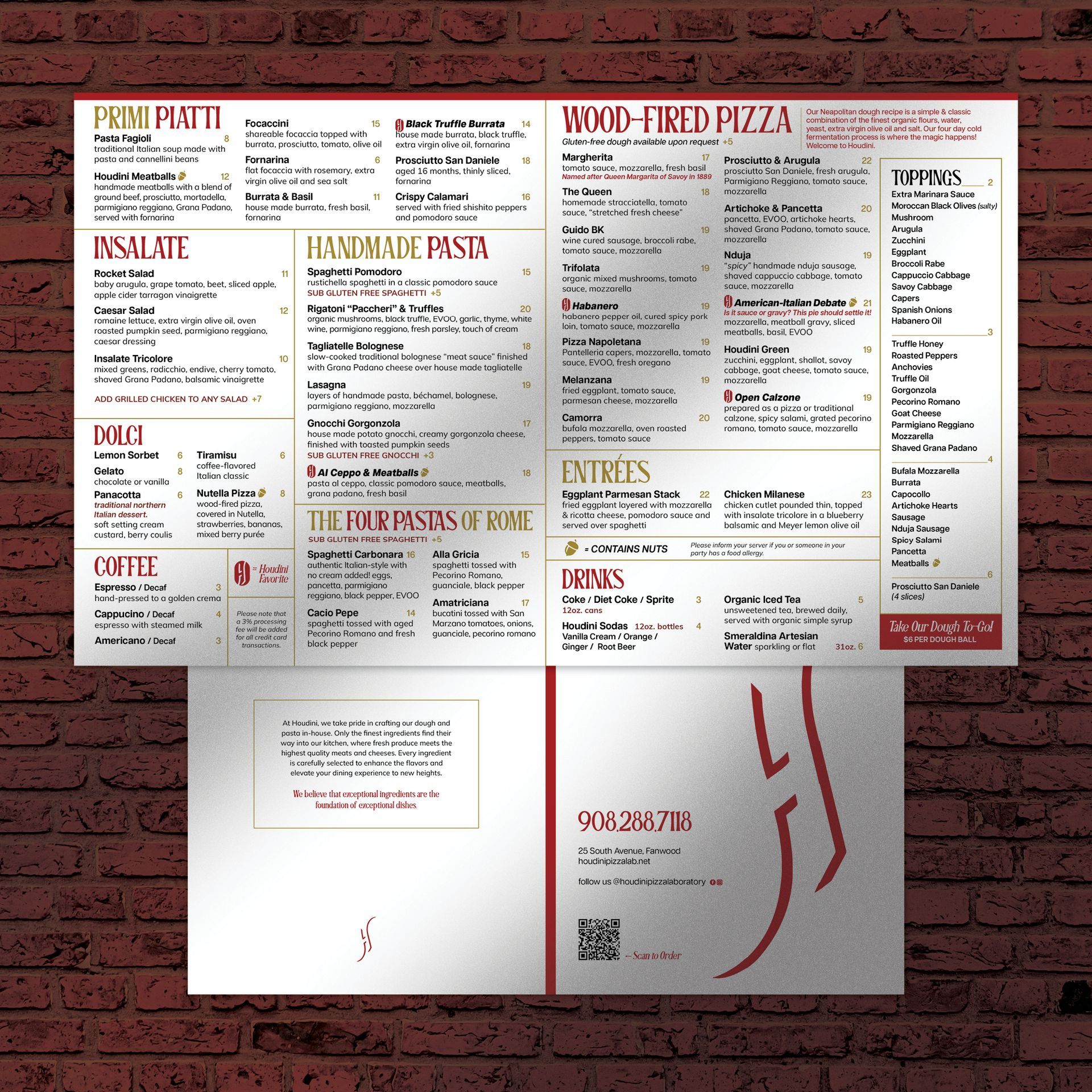 Houdini Pizza Laboratory Menu