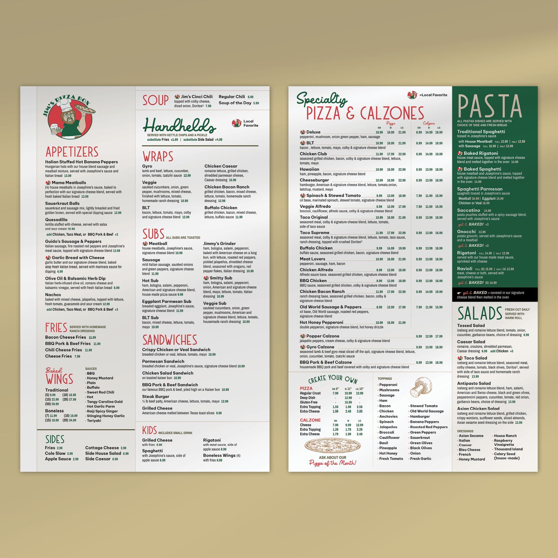 Jim's Pizza Box Menu