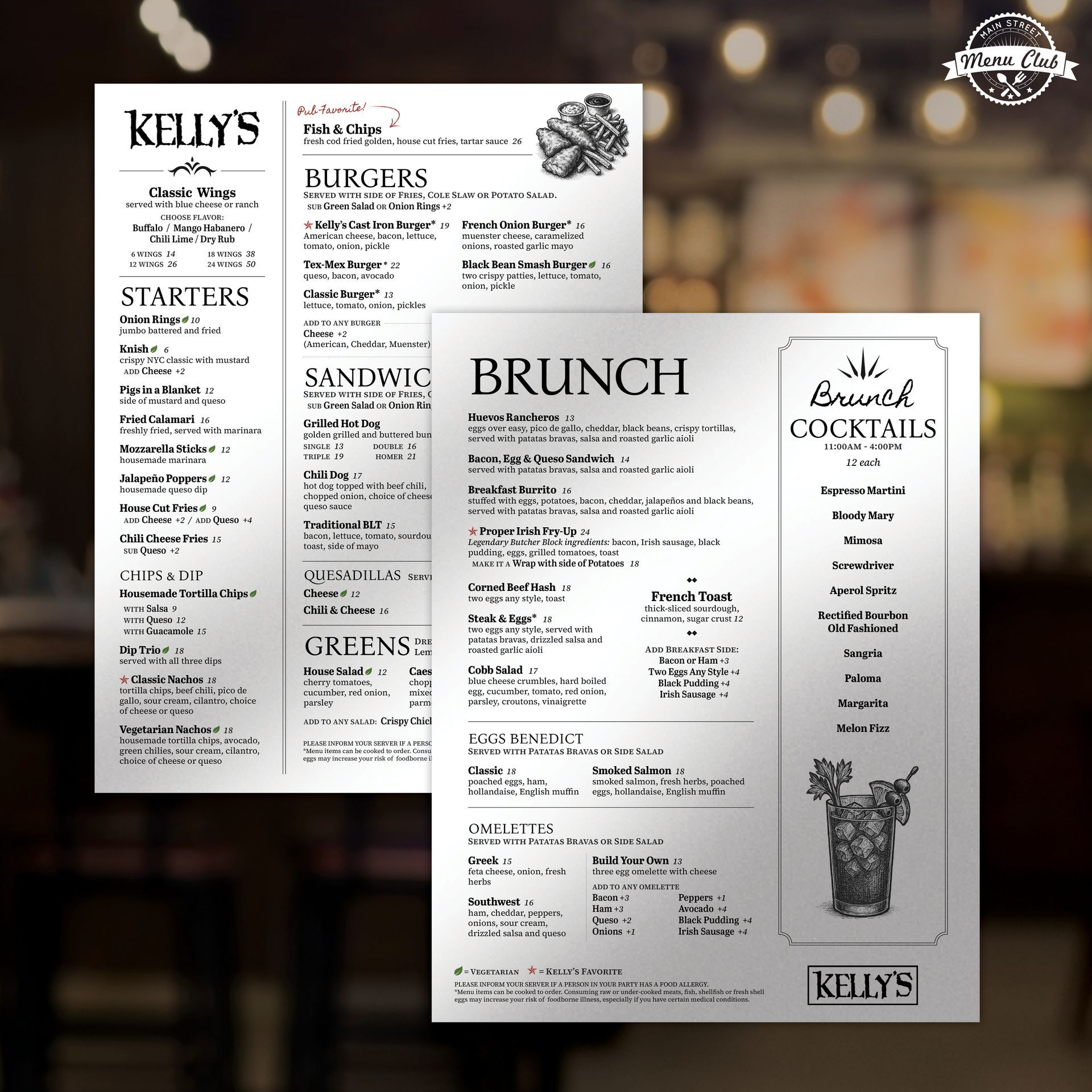 Kelly's Brunch & Pub Menu