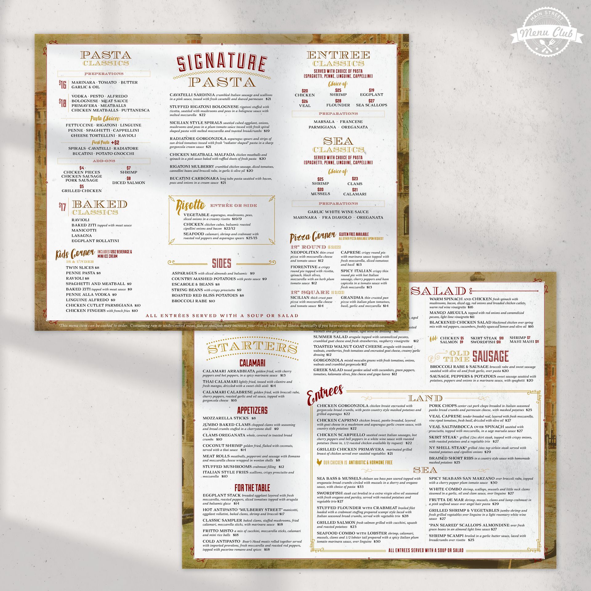 Ornate Italian Classics Menu