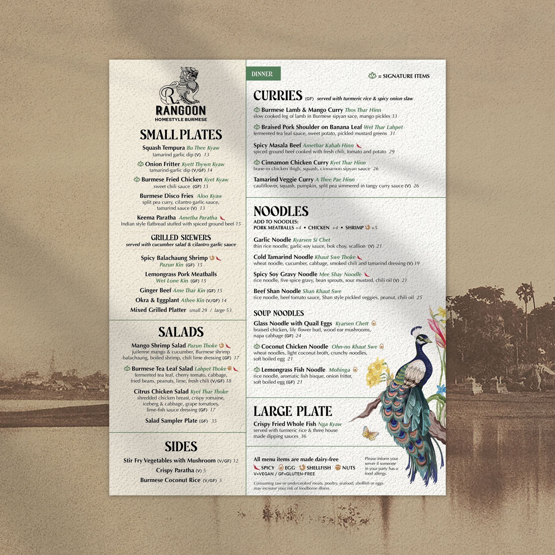 Rangoon Homestyle Burmese Menu