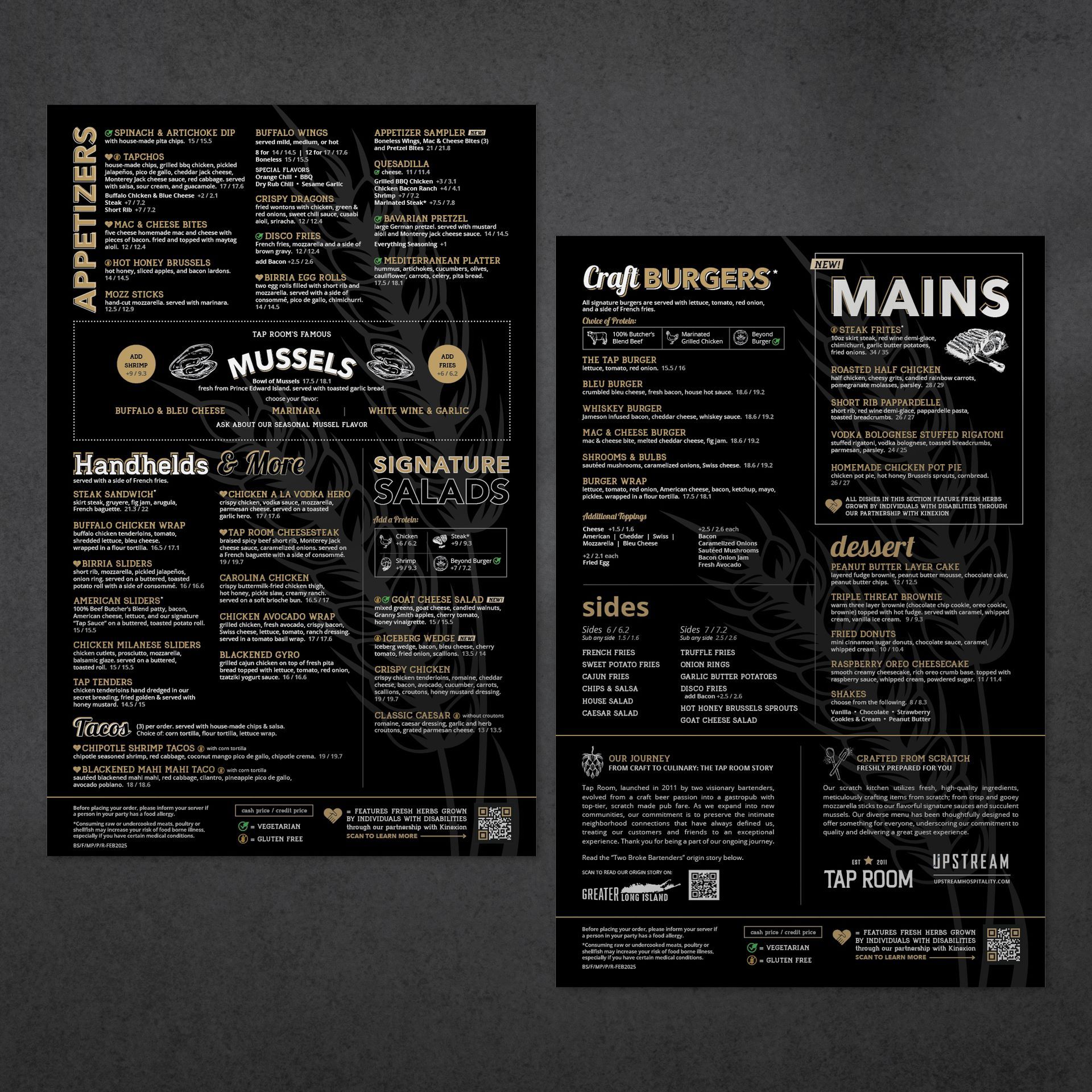 Upstream Tap Room Menu