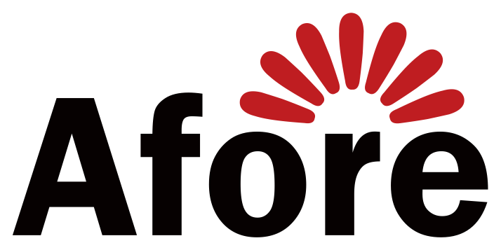 Logo Afone in testo nero con un'icona rossa a forma di ventaglio sopra la