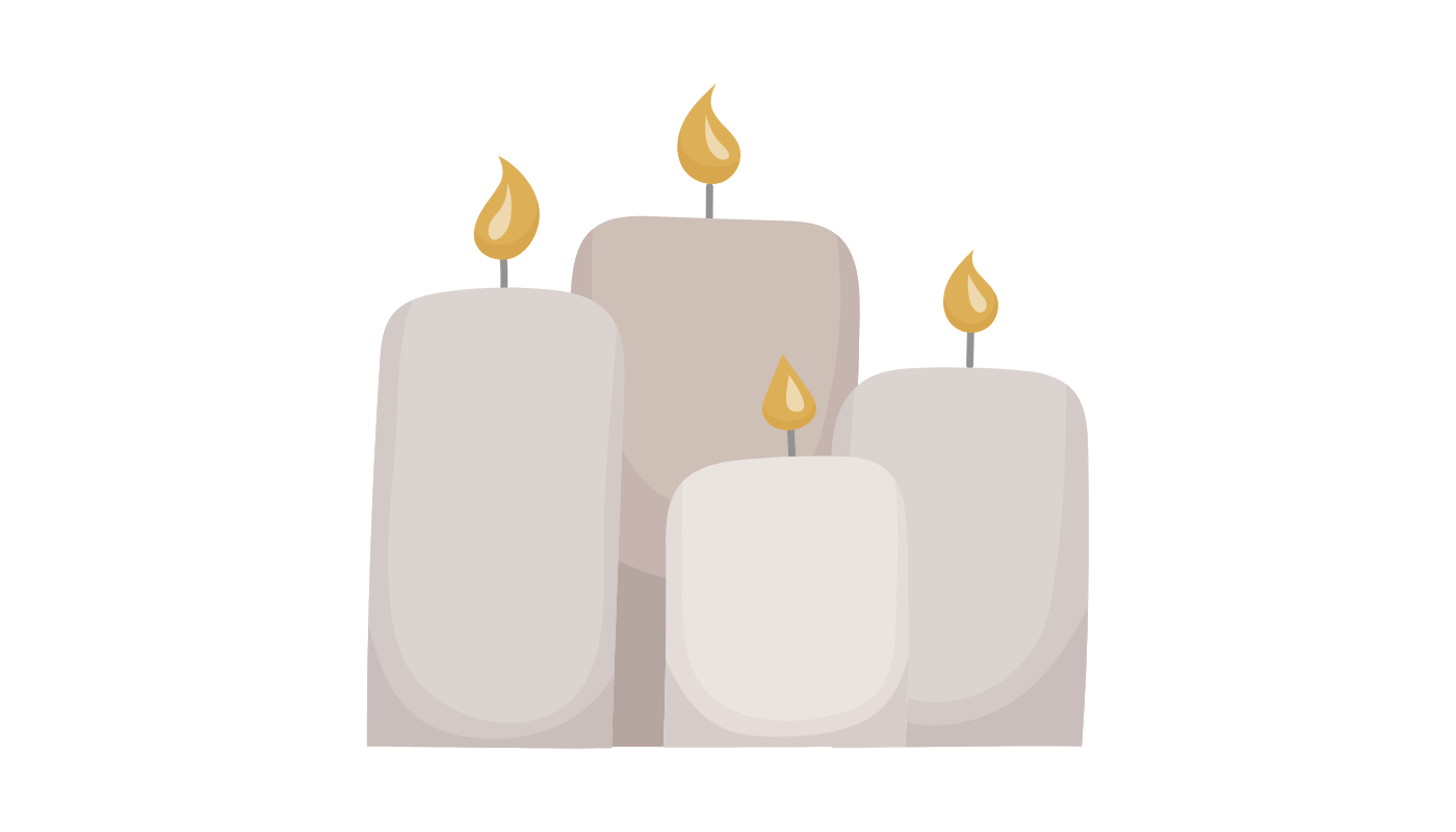 Three candles are stacked on top of each other on a white background.