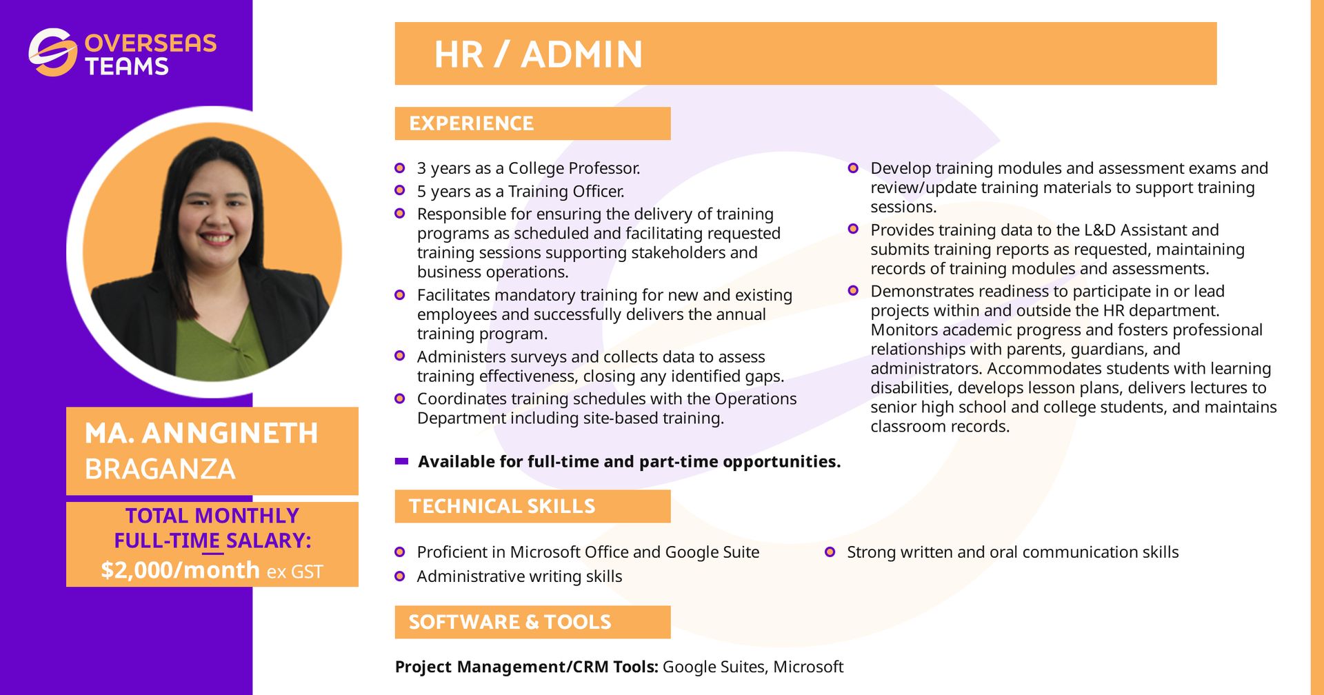 Overseasteams virtual assistant HR and admin professional