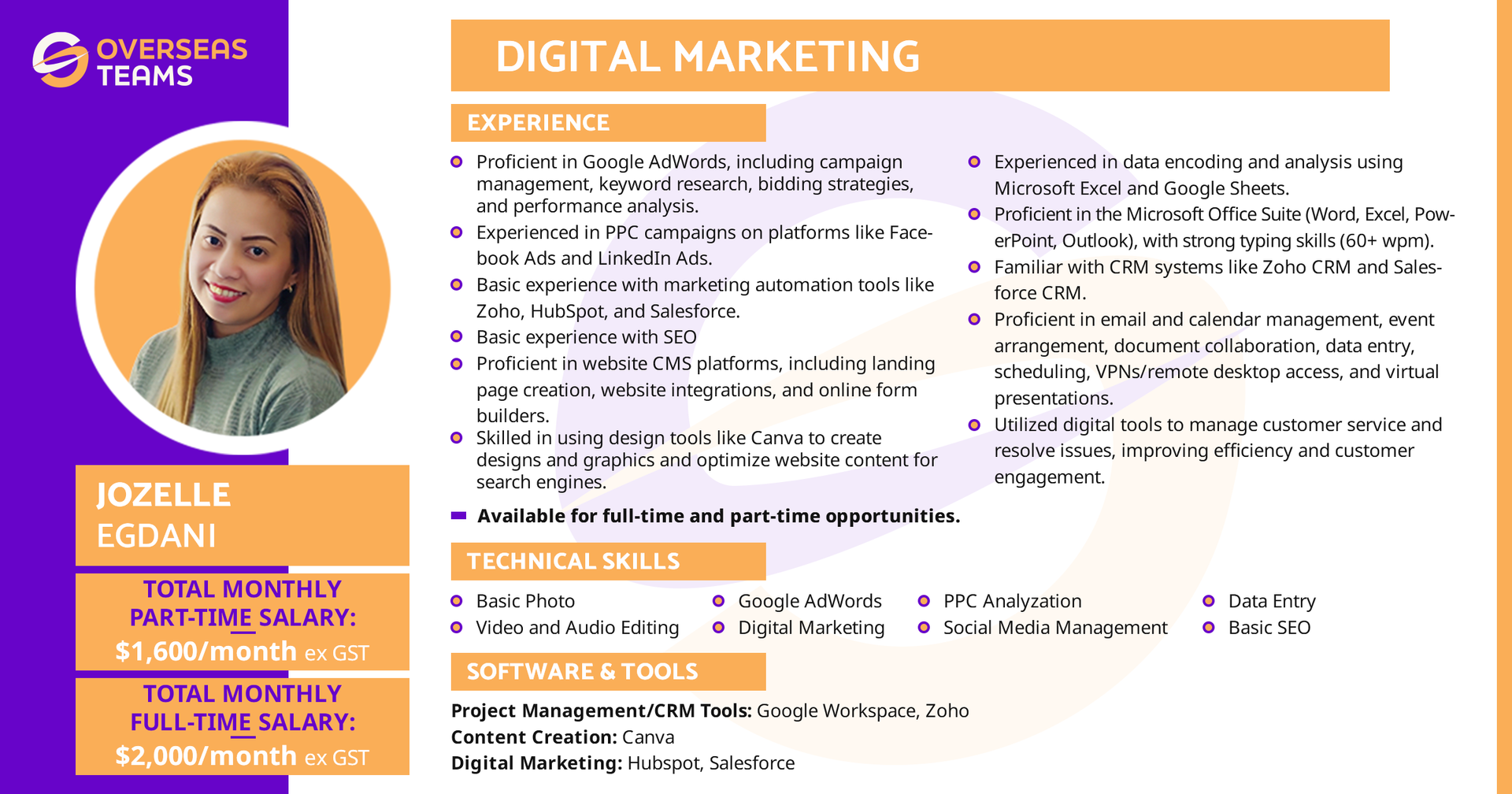 Overseasteams virtual assistant for digital marketing role
