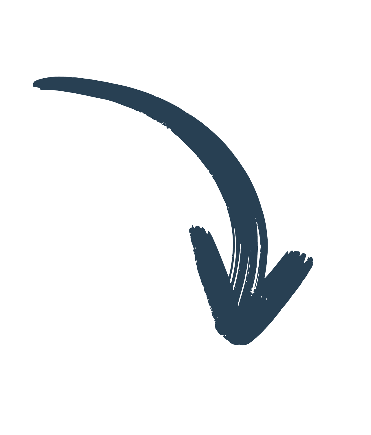 A blue arrow pointing down on a white background.