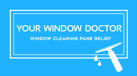 A blue sign that says your window doctor window cleaning pane relief
