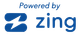 A blue logo that says powered by zing